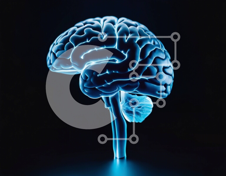 Intra Συλλεκτικό Ξύλινο Παζλ Plywood  4mm - Μπλε φωτισμένος ανθρώπινος εγκέφαλος σε μαύρο φόντο για μελέτη νευροεπιστήμης Σε Ξύλινο Κουτί - Διαστάσεις Puzzle: 10x10 cm – 25 κομμάτια