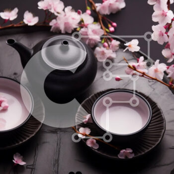 Intra Συλλεκτικό Ξύλινο Παζλ Plywood  4mm - Μαύρη τσαγιέρα και φλιτζάνια ροζ άνθη Σε Ξύλινο Κουτί - Διαστάσεις Puzzle: 10x10 cm – 25 κομμάτια - Image 1