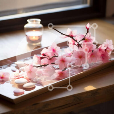 Intra Συλλεκτικό Ξύλινο Παζλ Plywood 4mm - Δίσκος με ροζ λουλούδια και βότσαλα για διαλογισμό Σε Ξύλινο Κουτί - Διαστάσεις: 10x10 cm – 25 κομμάτια - Image 1