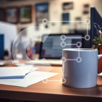 Intra Συλλεκτικό Ξύλινο Παζλ Plywood  4mm - Λευκή κούπα καφέ και φορητός υπολογιστής στο γραφείο Σε Ξύλινο Κουτί - Διαστάσεις Puzzle: 10x10 cm – 25 κομμάτια - Image 1