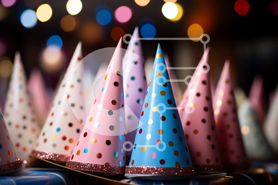 Intra Συλλεκτικό Ξύλινο Παζλ Plywood  4mm - Ζωντανά καπέλα γενεθλίων με πουά για μια εορταστική γιορτή Σε Ξύλινο Κουτί - Διαστάσεις: 10x10 cm – 25 κομμάτια