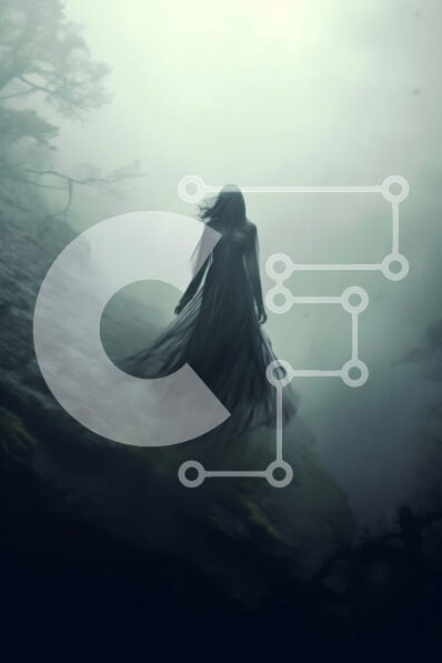 Intra Συλλεκτικό Ξύλινο Παζλ Plywood  4mm - Απόκοσμη εικόνα μιας γυναίκας με μαύρο φόρεμα που στέκεται σε έναν βράχο στο δάσος Σε Ξύλινο Κουτί - Διαστάσεις Puzzle: 10x10 cm – 25 κομμάτια