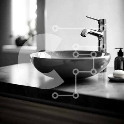 Intra Συλλεκτικό Ξύλινο Παζλ Plywood  4mm - Ασπρόμαυρη φωτογραφία νιπτήρα μπάνιου με βρύση χρωμίου Σε Ξύλινο Κουτί - Διαστάσεις Puzzle: 10x10 cm – 25 κομμάτια - Image 1