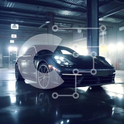 Intra Συλλεκτικό Ξύλινο Παζλ Plywood 4mm - Κομψή και μοντέρνα μαύρη Porsche Panamera σε ένα γκαράζ Σε Ξύλινο Κουτί - Διαστάσεις Puzzle: 10x10 cm – 25 κομμάτια - Image 1