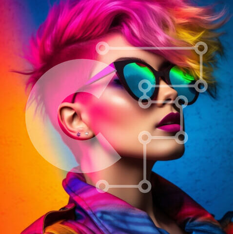 Intra Συλλεκτικό Ξύλινο Παζλ Plywood  4mm - Πολύχρωμο πορτρέτο μόδας γυναίκας με μοναδικά μαλλιά και γυαλιά ηλίου Σε Ξύλινο Κουτί - Διαστάσεις Puzzle: 10x10 cm – 25 κομμάτια - Image 1