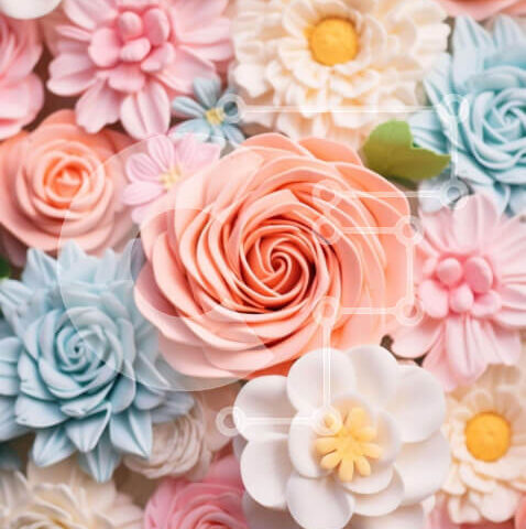 Intra Συλλεκτικό Ξύλινο Παζλ Plywood 4mm - Πολύχρωμη ανθοσυνθέσεις με ροζ, μπλε και κίτρινα λουλούδια Σε Ξύλινο Κουτί - Διαστάσεις: 10x10 cm – 25 κομμάτια - Image 1