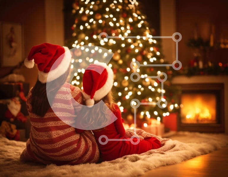 Intra Συλλεκτικό Ξύλινο Παζλ Plywood  4mm - Εορταστική Οικογενειακή Ώρα: Παιδιά και Χριστουγεννιάτικο Δέντρο Σε Ξύλινο Κουτί - Διαστάσεις: 10x10 cm – 25 κομμάτια