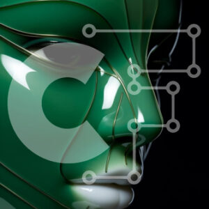 Intra Συλλεκτικό Ξύλινο Παζλ Plywood  4mm - Πράσινο πρόσωπο με ανέκφραστο βλέμμα σε αφηρημένο έργο τέχνης Σε Ξύλινο Κουτί - Διαστάσεις Puzzle: 10x10 cm – 25 κομμάτια