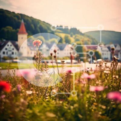 Intra Συλλεκτικό Ξύλινο Παζλ Plywood  4mm - Γραφικό χωριό των Ελβετικών Άλπεων με όμορφα λουλούδια Σε Ξύλινο Κουτί - Διαστάσεις Puzzle: 10x10 cm – 25 κομμάτια - Image 1