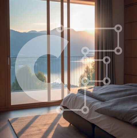 Intra Συλλεκτικό Ξύλινο Παζλ Plywood 4mm - Όμορφο υπνοδωμάτιο με θέα στη λίμνη του βουνού στο ηλιοβασίλεμα Σε Ξύλινο Κουτί - Διαστάσεις Puzzle: 10x10 cm – 25 κομμάτια - Image 1