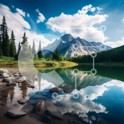 Intra Συλλεκτικό Ξύλινο Παζλ Plywood 4mm - Ορεινή λίμνη που περιβάλλεται από δέντρα και βράχους με αντανακλάσεις Σε Ξύλινο Κουτί - Διαστάσεις: 10x10 cm – 25 κομμάτια - Image 1