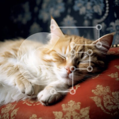 Intra Συλλεκτικό Ξύλινο Παζλ Plywood  4mm - Χαριτωμένη εικόνα της γάτας που κοιμάται στον κόκκινο καναπέ Σε Ξύλινο Κουτί - Διαστάσεις: 10x10 cm – 25 κομμάτια - Image 1