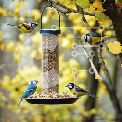 Intra Συλλεκτικό Ξύλινο Παζλ Plywood  4mm - Τροφοδότης πουλιών με πολλά πουλιά σκαρφαλωμένα πάνω του Σε Ξύλινο Κουτί - Διαστάσεις: 10x10 cm – 25 κομμάτια - Image 1