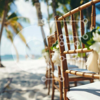 Intra Συλλεκτικό Ξύλινο Παζλ Plywood  4mm - Ξύλινες καρέκλες γάμου παραλίας με φοίνικες και λευκά λουλούδια Σε Ξύλινο Κουτί - Διαστάσεις Puzzle: 10x10 cm – 25 κομμάτια - Image 1