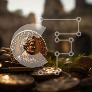 Intra Συλλεκτικό Ξύλινο Παζλ Plywood  4mm - Χρυσό νόμισμα με την εικόνα του Ιουλίου Καίσαρα και σωρούς νομισμάτων Σε Ξύλινο Κουτί - Διαστάσεις Puzzle: 10x10 cm – 25 κομμάτια - Image 1