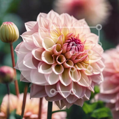 Intra Συλλεκτικό Ξύλινο Παζλ Plywood  4mm - Ροζ και κίτρινο λουλούδι Ντάλια σε πλήρη άνθιση Σε Ξύλινο Κουτί - Διαστάσεις: 10x10 cm – 25 κομμάτια - Image 1