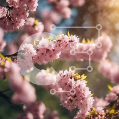 Intra Συλλεκτικό Ξύλινο Παζλ Plywood  4mm - Ροζ άνθη κερασιάς την άνοιξη με το φως του ήλιου Σε Ξύλινο Κουτί - Διαστάσεις: 10x10 cm – 25 κομμάτια - Image 1