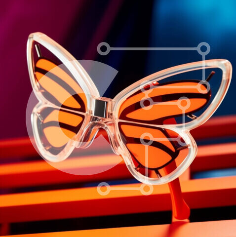 Intra Συλλεκτικό Ξύλινο Παζλ Plywood  4mm - Γυαλιά ηλίου σε σχήμα πεταλούδας σε πορτοκαλί φόντο Σε Ξύλινο Κουτί - Διαστάσεις Puzzle: 10x10 cm – 25 κομμάτια - Image 1