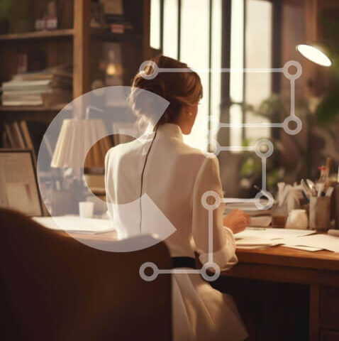 Intra Συλλεκτικό Ξύλινο Παζλ Plywood  4mm - Γυναίκα που εργάζεται στο γραφείο στο χώρο του γραφείου Σε Ξύλινο Κουτί - Διαστάσεις Puzzle: 10x10 cm – 25 κομμάτια - Image 1