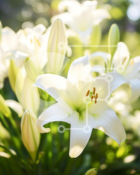 Intra Συλλεκτικό Ξύλινο Παζλ Plywood  4mm - Κοντινό πλάνο φρέσκων λευκών κρίνων στο φως του ήλιου Σε Ξύλινο Κουτί - Διαστάσεις: 10x10 cm – 25 κομμάτια