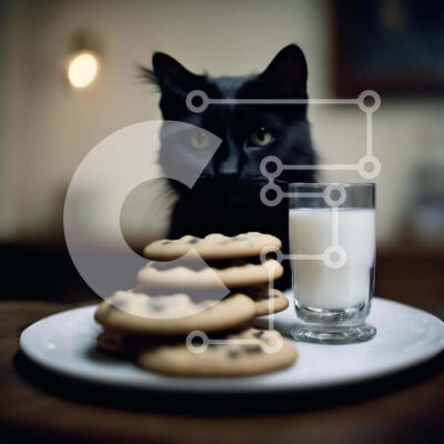 Intra Συλλεκτικό Ξύλινο Παζλ Plywood  4mm - Μαύρη γάτα με μπισκότα και γάλα Σε Ξύλινο Κουτί - Διαστάσεις: 10x10 cm – 25 κομμάτια - Image 1