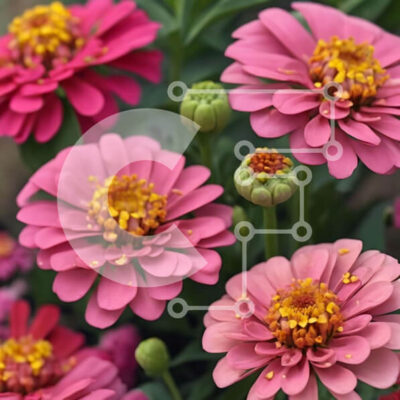 Intra Συλλεκτικό Ξύλινο Παζλ Plywood  4mm - Ανθισμένα ροζ και κίτρινα λουλούδια στον κήπο Σε Ξύλινο Κουτί - Διαστάσεις: 10x10 cm – 25 κομμάτια - Image 1