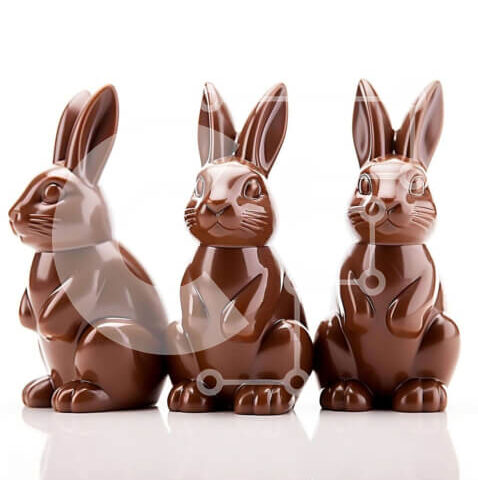 Intra Συλλεκτικό Ξύλινο Παζλ Plywood 4mm - Μαύρη σοκολάτα Πασχαλινά λαγουδάκια με πολύχρωμους φιόγκους και κορδέλες Σε Ξύλινο Κουτί - Διαστάσεις Puzzle: 10x10 cm – 25 κομμάτια - Image 1