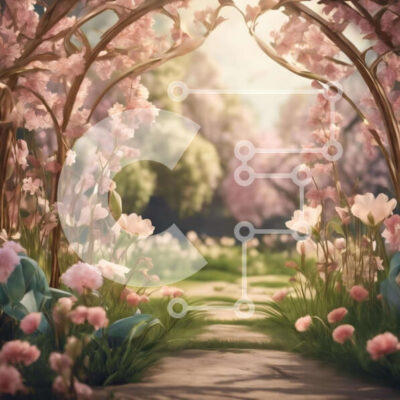 Intra Συλλεκτικό Ξύλινο Παζλ Plywood  4mm - Αψίδα σε έναν κήπο γεμάτο ροζ λουλούδια Σε Ξύλινο Κουτί - Διαστάσεις: 10x10 cm – 25 κομμάτια - Image 1