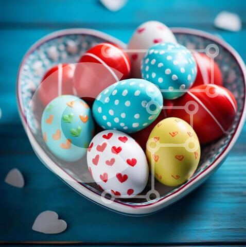 Intra Συλλεκτικό Ξύλινο Παζλ Plywood 4mm - Πολύχρωμα Πασχαλινά αυγά σε μπολ σε σχήμα καρδιάς Σε Ξύλινο Κουτί - Διαστάσεις: 10x10 cm – 25 κομμάτια - Image 1