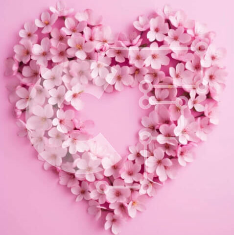 Intra Συλλεκτικό Ξύλινο Παζλ Plywood  4mm - Ροζ λουλούδια σε σχήμα καρδιάς σε ροζ φόντο Σε Ξύλινο Κουτί - Διαστάσεις Puzzle: 10x10 cm – 25 κομμάτια - Image 1