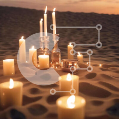 Intra Συλλεκτικό Ξύλινο Παζλ Plywood  4mm - Κεριά στην άμμο στο ηλιοβασίλεμα Σε Ξύλινο Κουτί - Διαστάσεις: 10x10 cm – 25 κομμάτια - Image 1