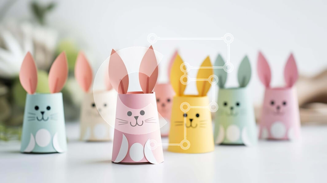 Intra Συλλεκτικό Ξύλινο Παζλ Plywood  4mm - Πολύχρωμα χάρτινα διακοσμητικά λαγουδάκι για το Πάσχα Σε Ξύλινο Κουτί - Διαστάσεις: 10x10 cm – 25 κομμάτια