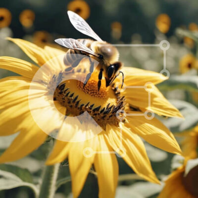 Intra Συλλεκτικό Ξύλινο Παζλ Plywood 4mm - Μέλισσα στον ηλίανθο στο ανοιχτό πεδίο Σε Ξύλινο Κουτί - Διαστάσεις: 10x10 cm – 25 κομμάτια - Image 1