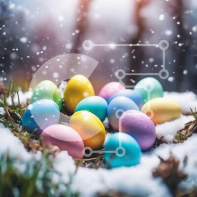 Intra Συλλεκτικό Ξύλινο Παζλ Plywood  4mm - Πολύχρωμα Πασχαλινά αυγά στο χιόνι Σε Ξύλινο Κουτί - Διαστάσεις: 10x10 cm – 25 κομμάτια - Image 1