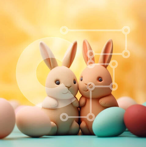 Intra Συλλεκτικό Ξύλινο Παζλ Plywood 4mm - Ειδώλια λαγουδάκι του Πάσχα και πολύχρωμα αυγά σε λαμπρό φωτισμένο τραπέζι Σε Ξύλινο Κουτί - Διαστάσεις: 10x10 cm – 25 κομμάτια - Image 1