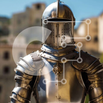 Intra Συλλεκτικό Ξύλινο Παζλ Plywood  4mm - Μεσαιωνικός ιππότης με πανοπλία μπροστά από την παλιά πόλη Σε Ξύλινο Κουτί - Διαστάσεις Puzzle: 10x10 cm – 25 κομμάτια - Image 1