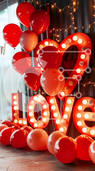 Intra Συλλεκτικό Ξύλινο Παζλ Plywood  4mm - Κόκκινα μπαλόνια αγάπης και σημάδι ευτυχισμένη ημέρα του Αγίου Βαλεντίνου Σε Ξύλινο Κουτί - Διαστάσεις: 10x10 cm – 25 κομμάτια