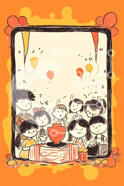 Intra Συλλεκτικό Ξύλινο Παζλ Plywood  4mm - Παιδική γιορτή γενεθλίων με πορτοκαλί κορνίζα και μπαλόνια Σε Ξύλινο Κουτί - Διαστάσεις: 10x10 cm – 25 κομμάτια