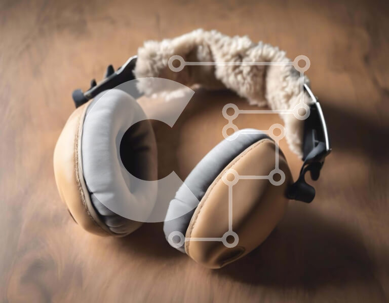 Intra Συλλεκτικό Ξύλινο Παζλ Plywood  4mm - Καφέ ακουστικά με γούνινα μαξιλάρια αυτιών σε ξύλινο τραπέζι Σε Ξύλινο Κουτί - Διαστάσεις: 10x10 cm – 25 κομμάτια