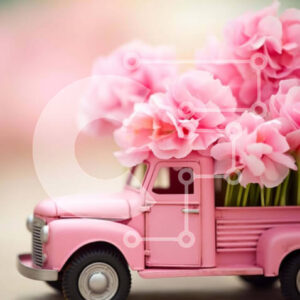 Intra Συλλεκτικό Ξύλινο Παζλ Plywood  4mm - Ροζ παιχνίδι φορτηγό γεμάτο λουλούδια Σε Ξύλινο Κουτί - Διαστάσεις: 10x10 cm – 25 κομμάτια