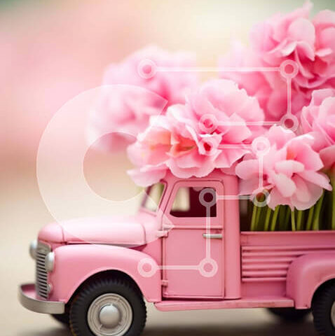 Intra Συλλεκτικό Ξύλινο Παζλ Plywood  4mm - Ροζ παιχνίδι φορτηγό γεμάτο λουλούδια Σε Ξύλινο Κουτί - Διαστάσεις: 10x10 cm – 25 κομμάτια - Image 1