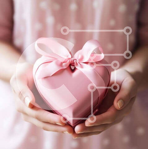 Intra Συλλεκτικό Ξύλινο Παζλ Plywood  4mm - Γυναίκα που κρατά ένα ροζ κουτί δώρου σε σχήμα καρδιάς με πουά και φιόγκους Σε Ξύλινο Κουτί - Διαστάσεις Puzzle: 10x10 cm – 25 κομμάτια - Image 1