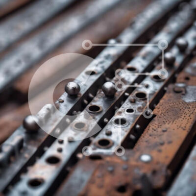 Intra Συλλεκτικό Ξύλινο Παζλ Plywood  4mm - Κοντινό πλάνο από σκουριασμένες μεταλλικές ράβδους και τρύπες Σε Ξύλινο Κουτί - Διαστάσεις: 10x10 cm – 25 κομμάτια - Image 1