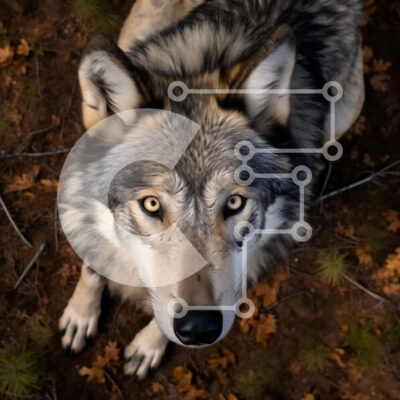 Intra Συλλεκτικό Ξύλινο Παζλ Plywood  4mm - Γκρίζος Λύκος που κάθεται και κοιτάζει ψηλά Σε Ξύλινο Κουτί - Διαστάσεις: 10x10 cm – 25 κομμάτια - Image 1