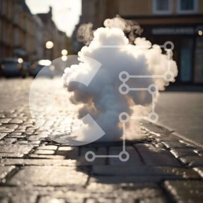 Intra Συλλεκτικό Ξύλινο Παζλ Plywood 4mm - Ατμός που βγαίνει από ένα φρεάτιο στη μέση ενός δρόμου Σε Ξύλινο Κουτί - Διαστάσεις Puzzle: 10x10 cm – 25 κομμάτια - Image 1