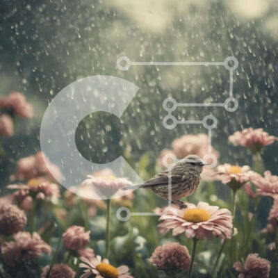 Intra Συλλεκτικό Ξύλινο Παζλ Plywood  4mm - Πουλί σκαρφαλωμένο στα ροζ λουλούδια στη βροχή Σε Ξύλινο Κουτί - Διαστάσεις: 10x10 cm – 25 κομμάτια - Image 1