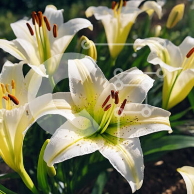 Intra Συλλεκτικό Ξύλινο Παζλ Plywood  4mm - Ανθισμένα λευκά κρίνα σε έναν κήπο Σε Ξύλινο Κουτί - Διαστάσεις: 10x10 cm – 25 κομμάτια - Image 1