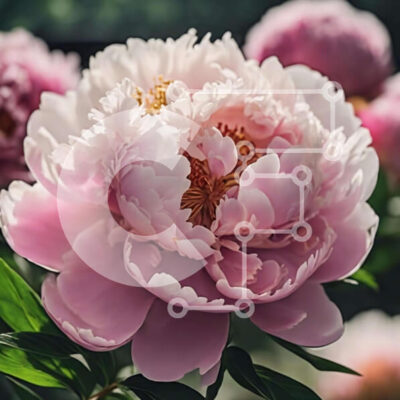 Intra Συλλεκτικό Ξύλινο Παζλ Plywood  4mm - Ανθισμένο ροζ λουλούδι παιώνιας με πράσινα φύλλα Σε Ξύλινο Κουτί - Διαστάσεις: 10x10 cm – 25 κομμάτια - Image 1