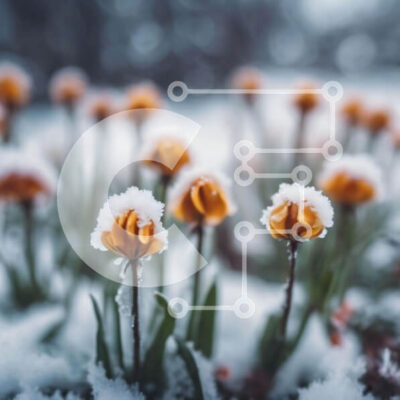 Intra Συλλεκτικό Ξύλινο Παζλ Plywood  4mm - Πορτοκαλί λουλούδια καλυμμένα με χιόνι Σε Ξύλινο Κουτί - Διαστάσεις: 10x10 cm – 25 κομμάτια - Image 1