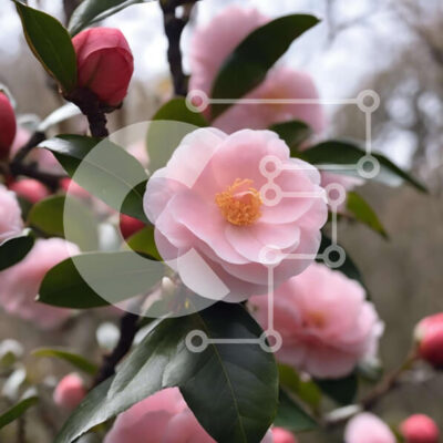 Intra Συλλεκτικό Ξύλινο Παζλ Plywood  4mm - Ροζ λουλούδι που ανθίζει στο δάσος με πράσινα φύλλα Σε Ξύλινο Κουτί - Διαστάσεις: 10x10 cm – 25 κομμάτια - Image 1